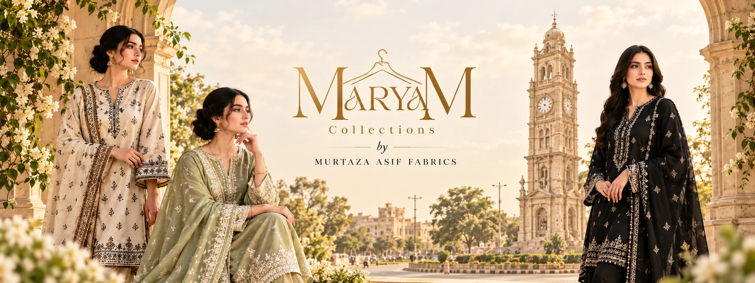 Maryam Collections by Murtaza Asif Fabrics brand showcase with designer luxury wear